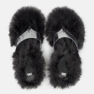 BNIB New Limitef Edition Zara Kitten Heel Lucid High Heel Sandals w/ Faux Fur